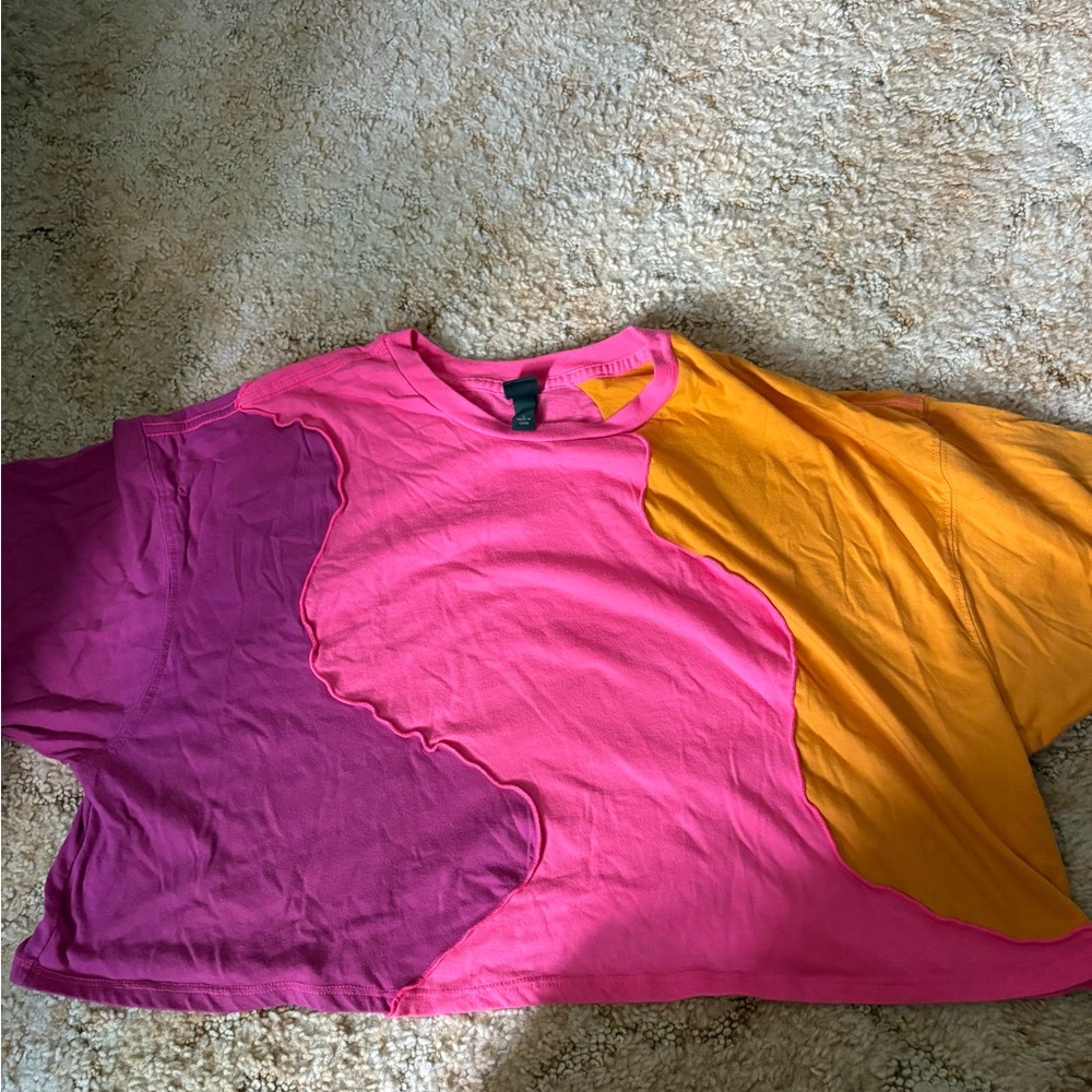 Cropped Color Block T-Shirt